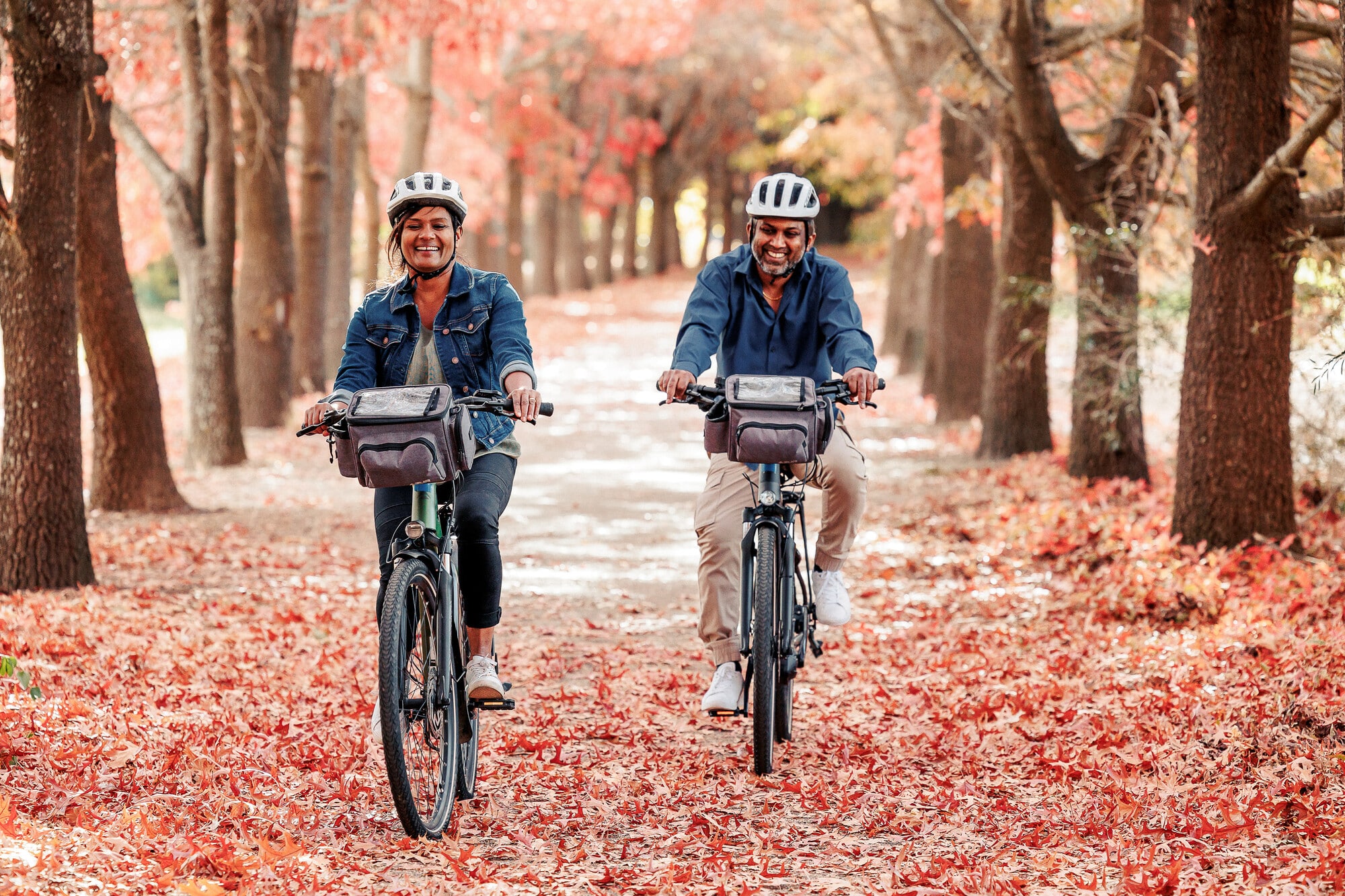 Ride through red and gold autumn leaves on the Beechworth to Yackandandah Rail Trail