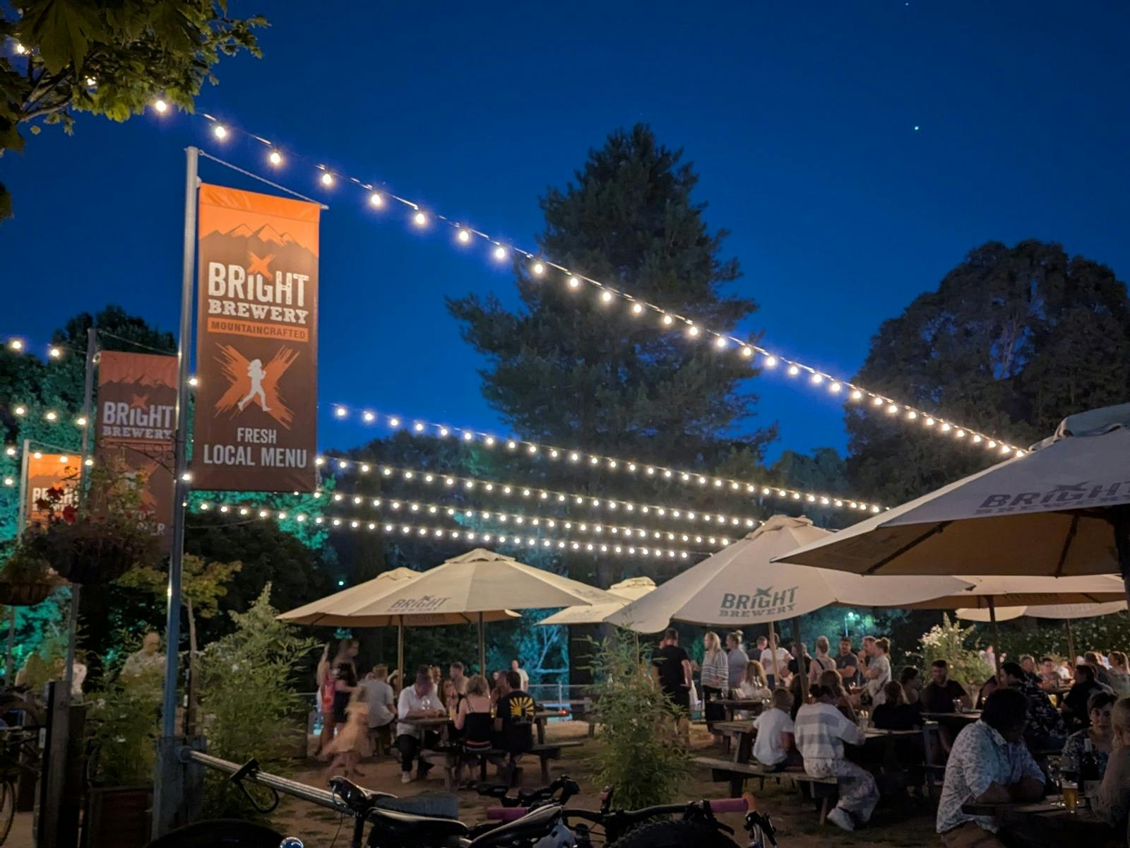 Bright Brewery Paddock at night time