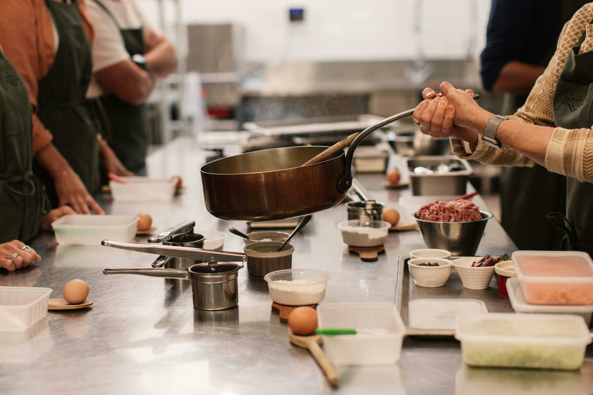 Hands on cooking class in action