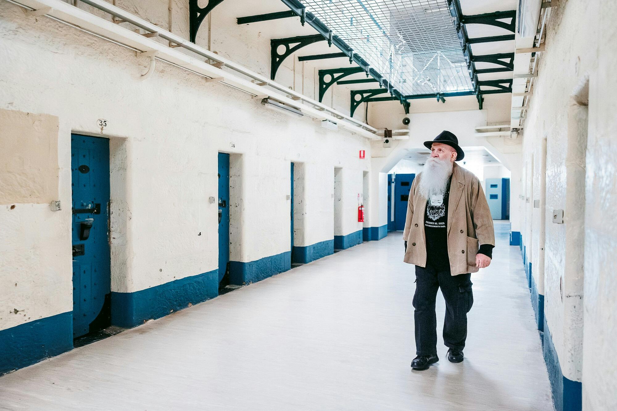 Man walking through the Old Gaol