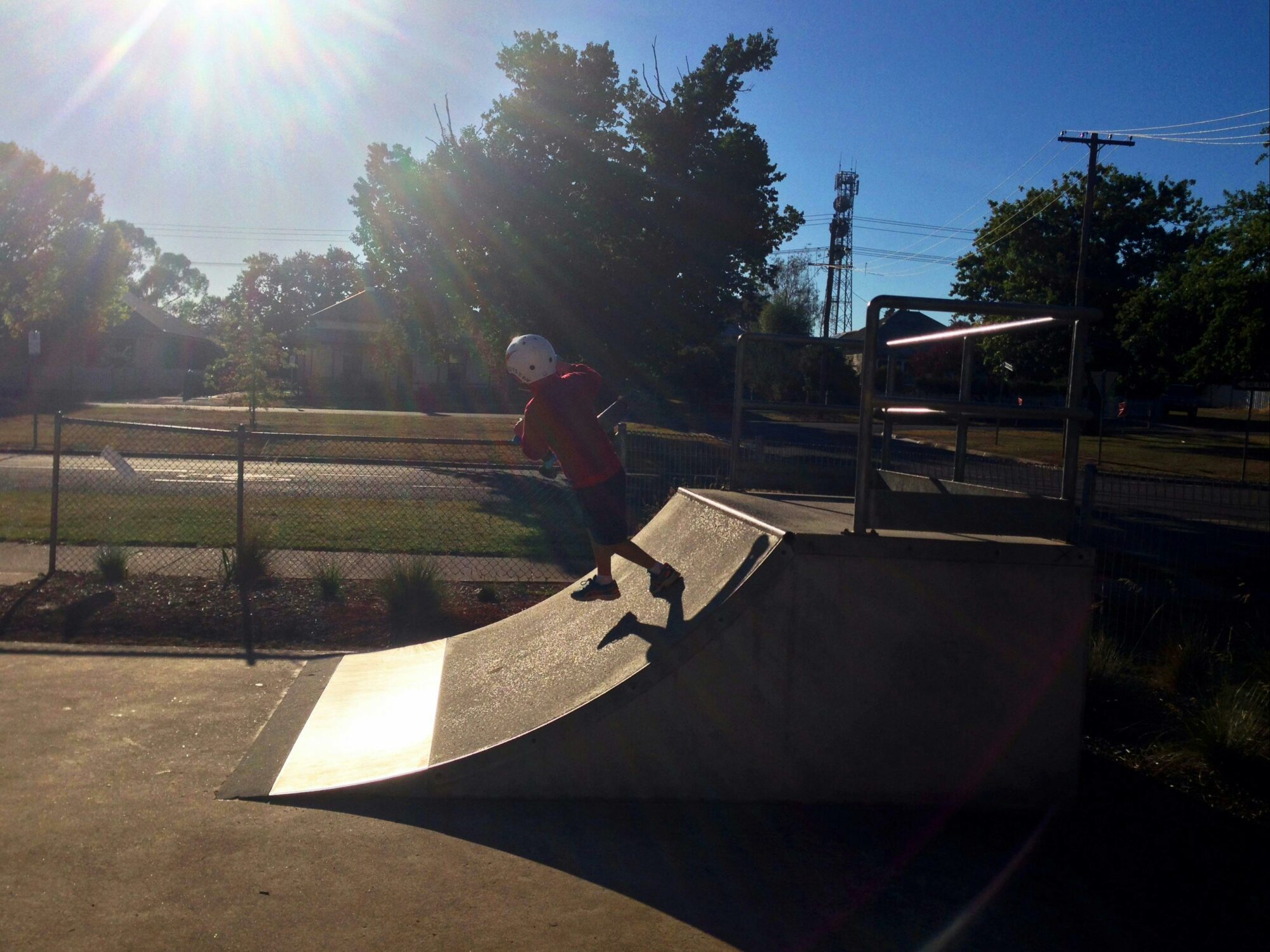 a child on a slope at the Mansfield Skate Park