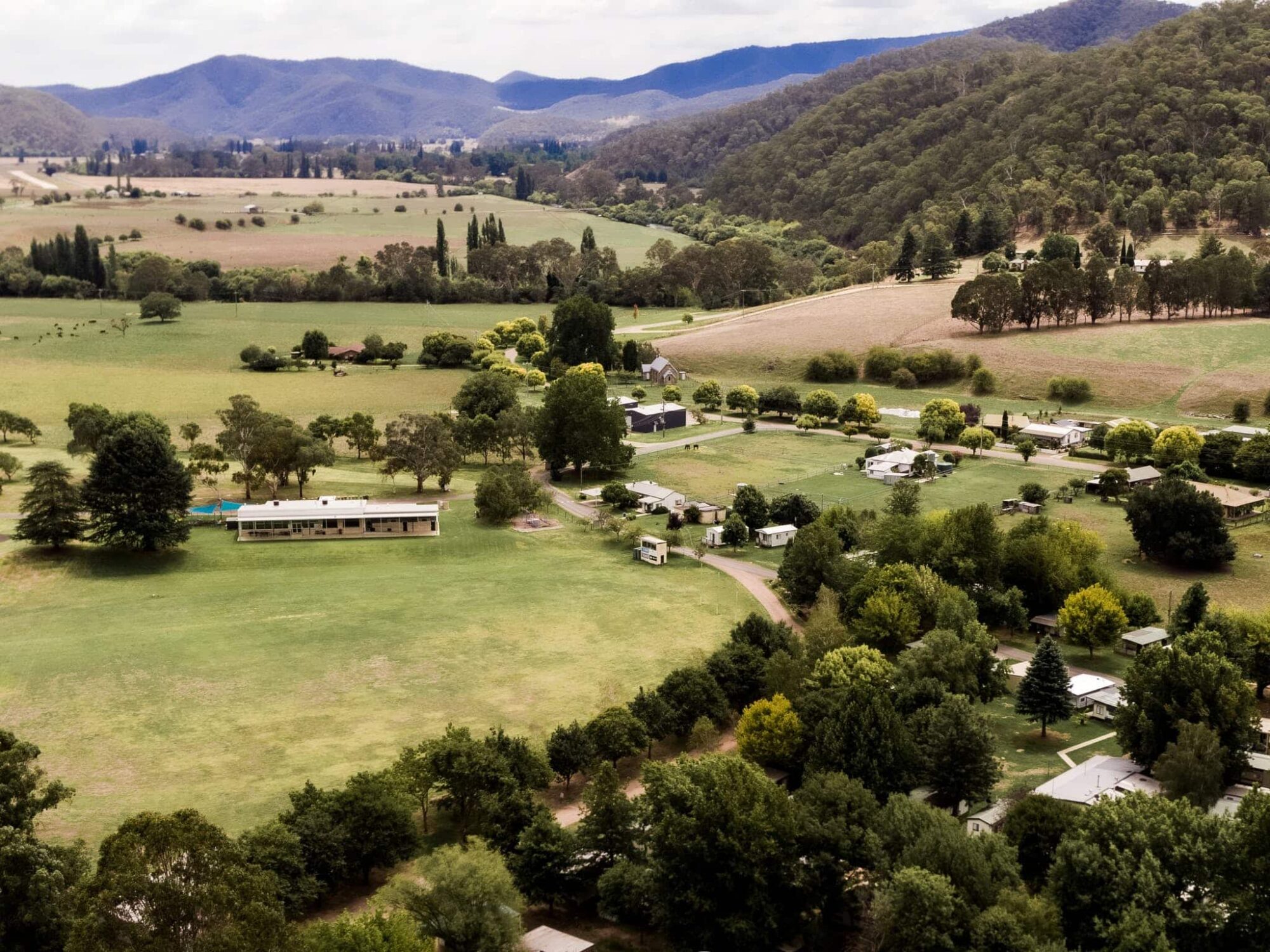 Aerial view of Mitta Mitta Caravan Park