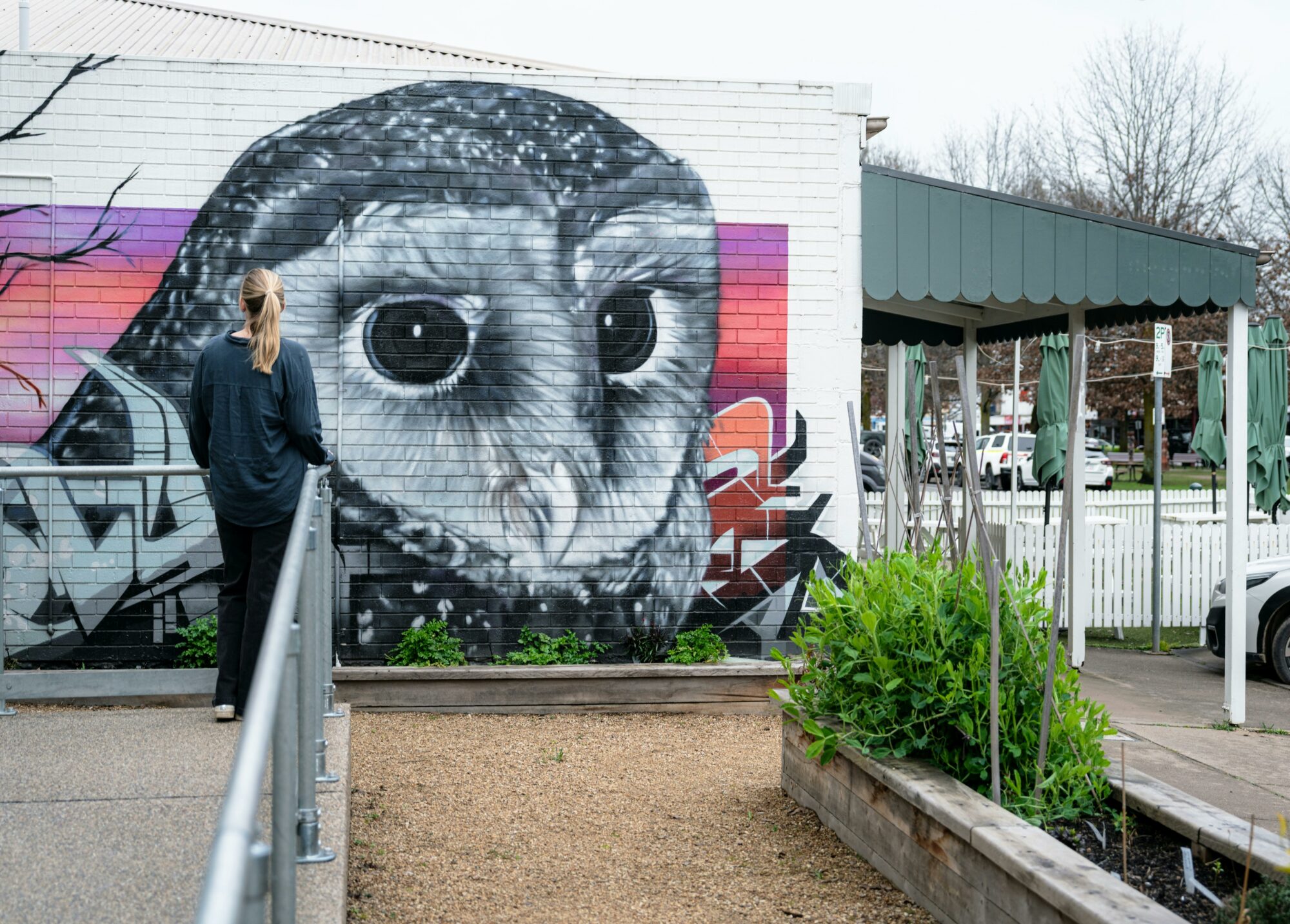 Large owl painting mural