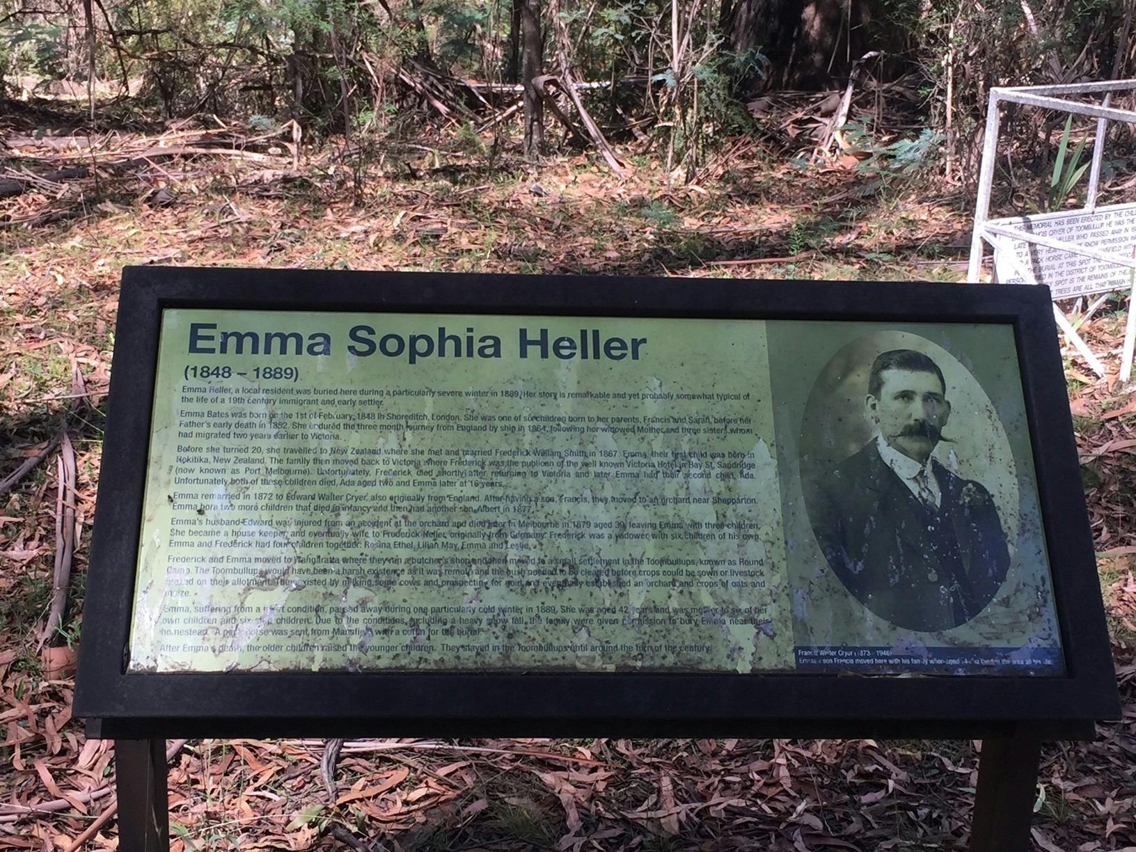 a signboard with information about Emma Sophia Heller