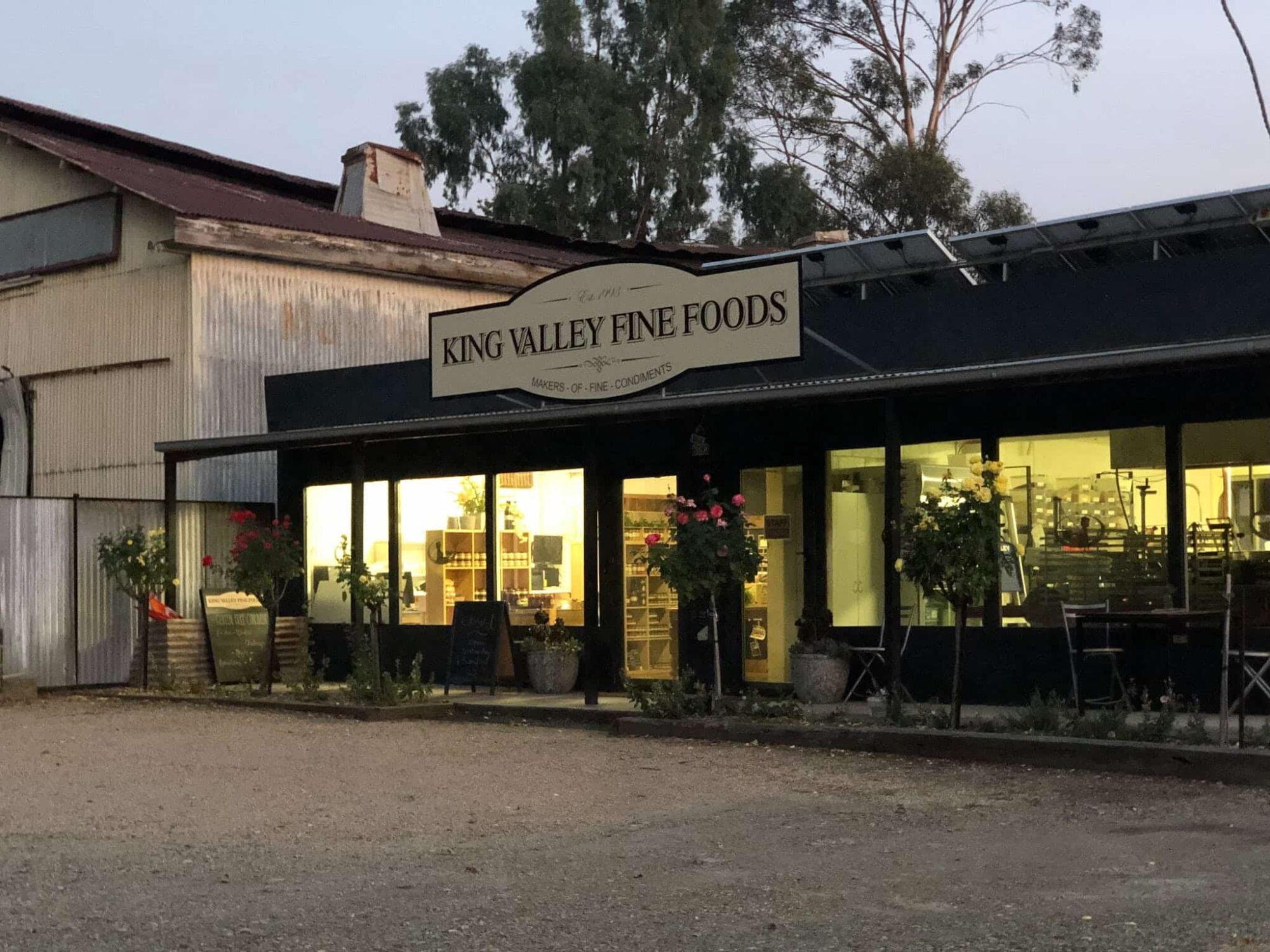 Dusk at King Valley Fine Foods Shop