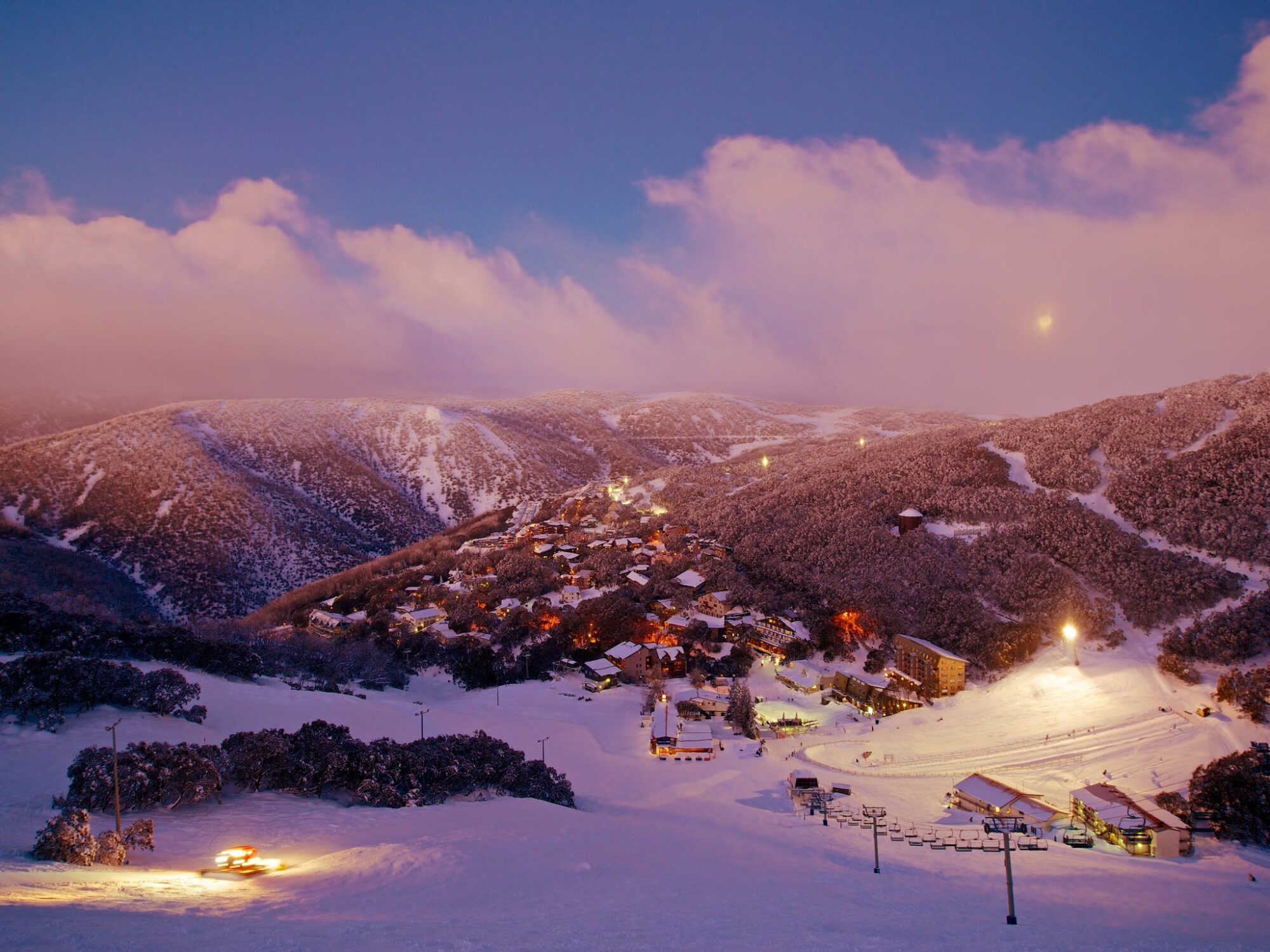 Snow Village at dusk