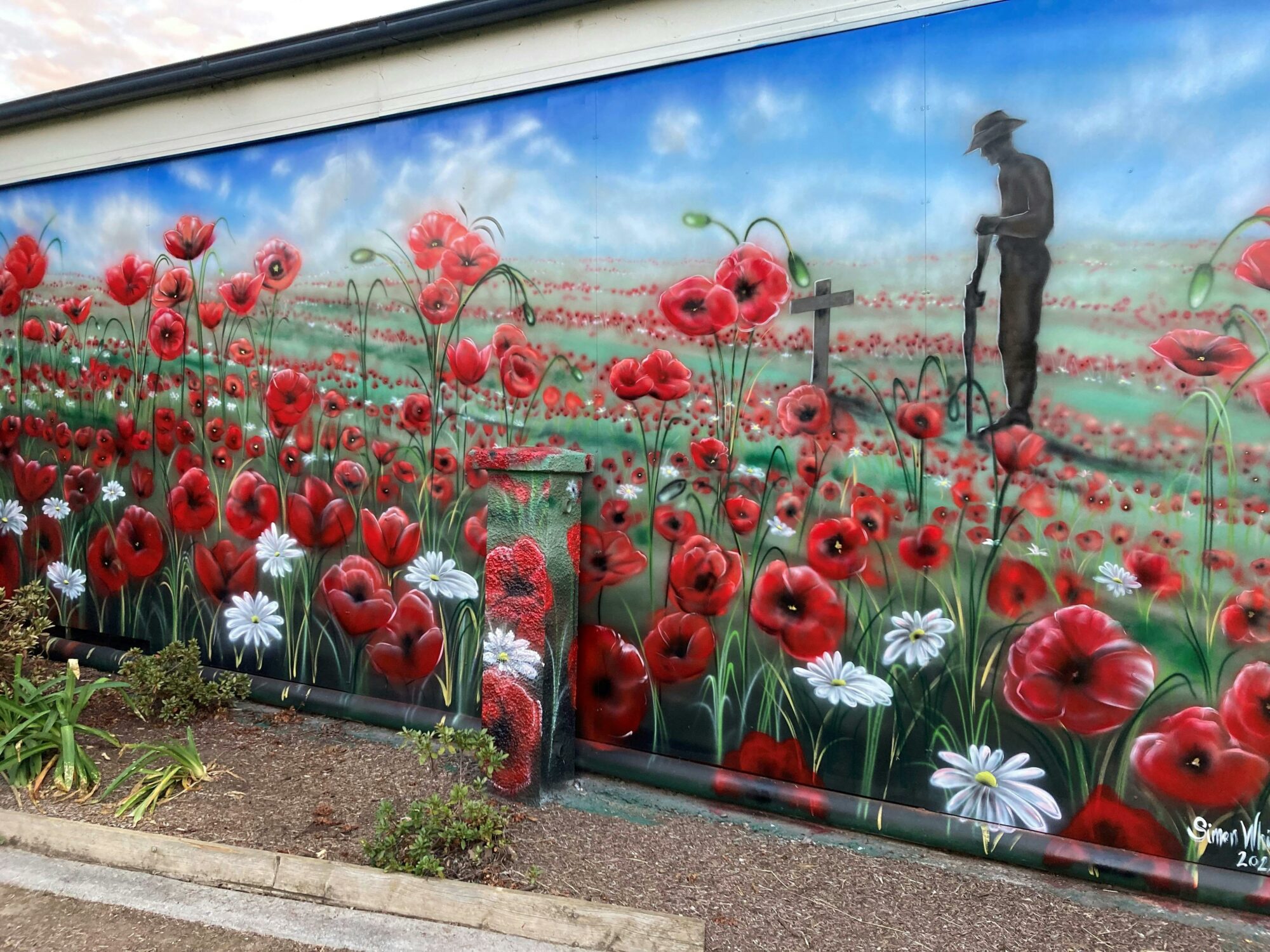 Mural of 'Poppies for ANZAC and everyone' in the Corryong Memorial Park