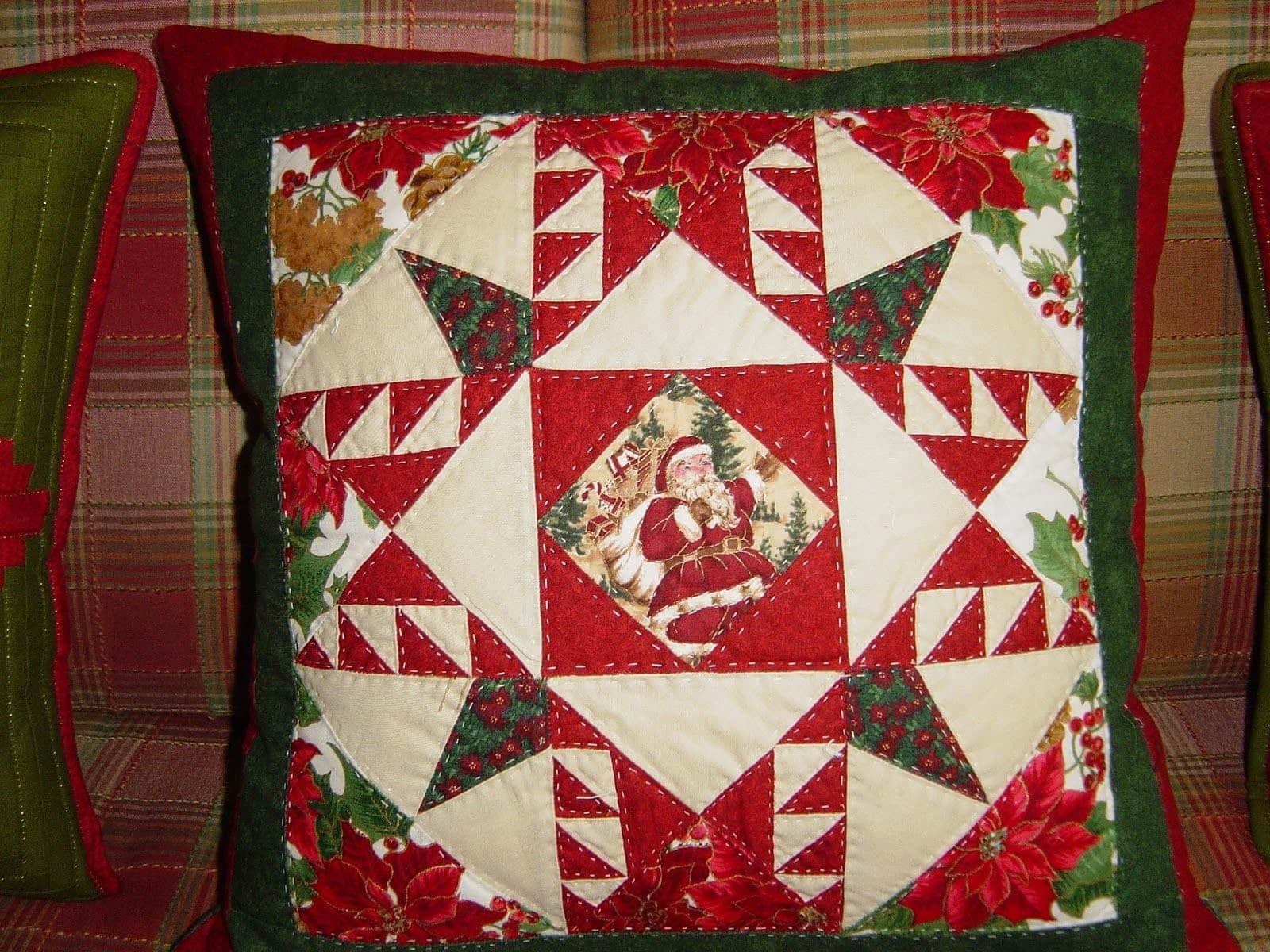 red,green and creamPatchwork Christmas Cushion