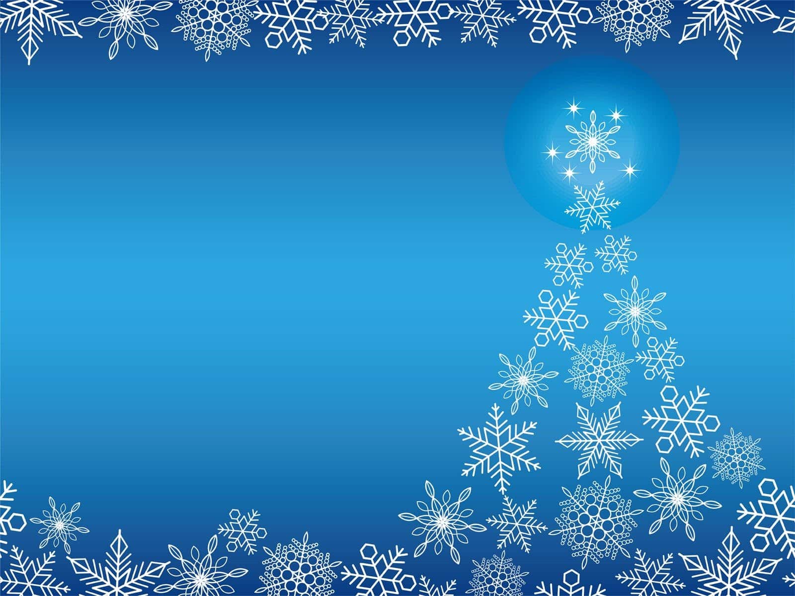 Blue background with white Christmas tree on right