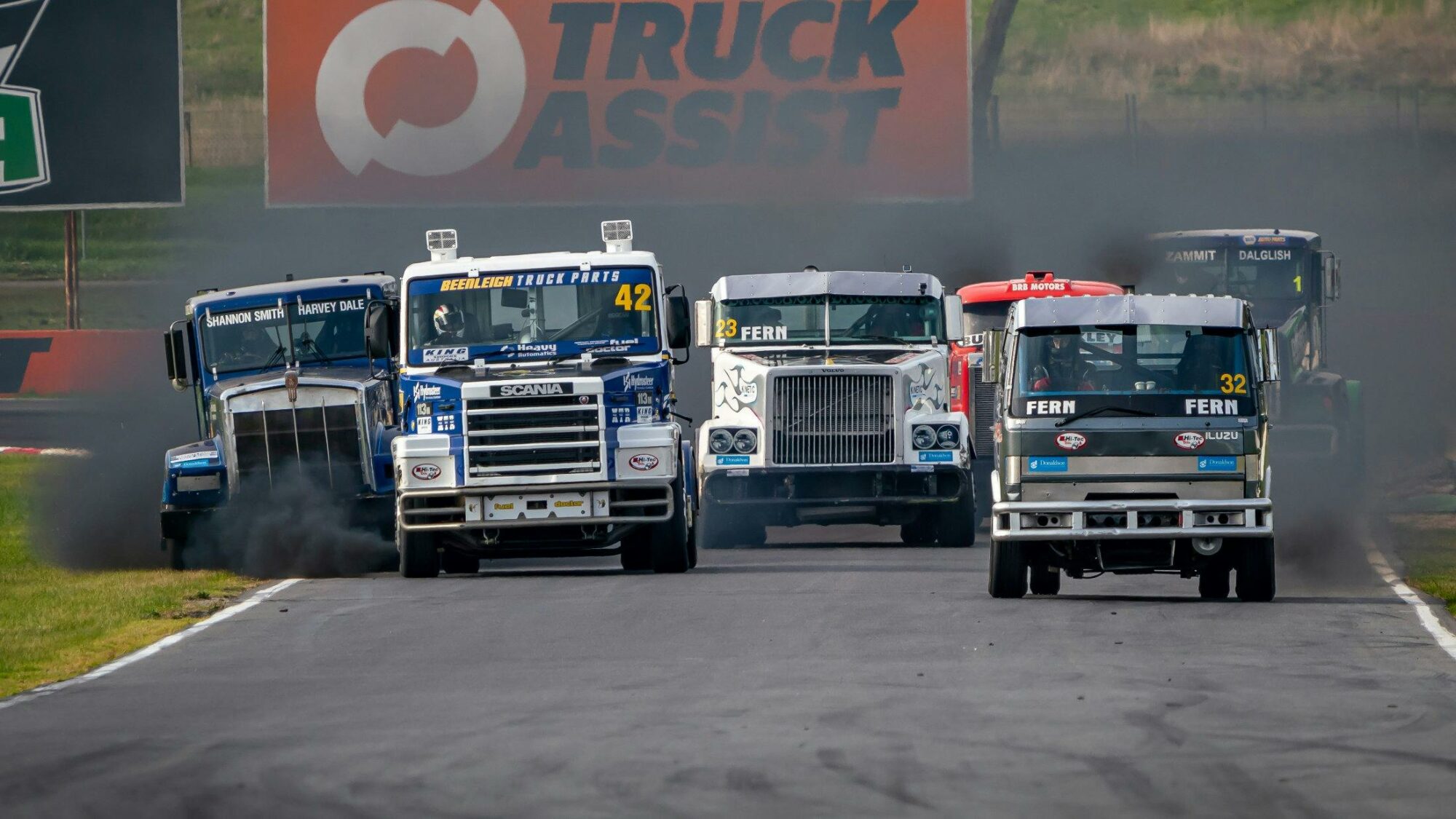 5 trucks on Winton Racetrack