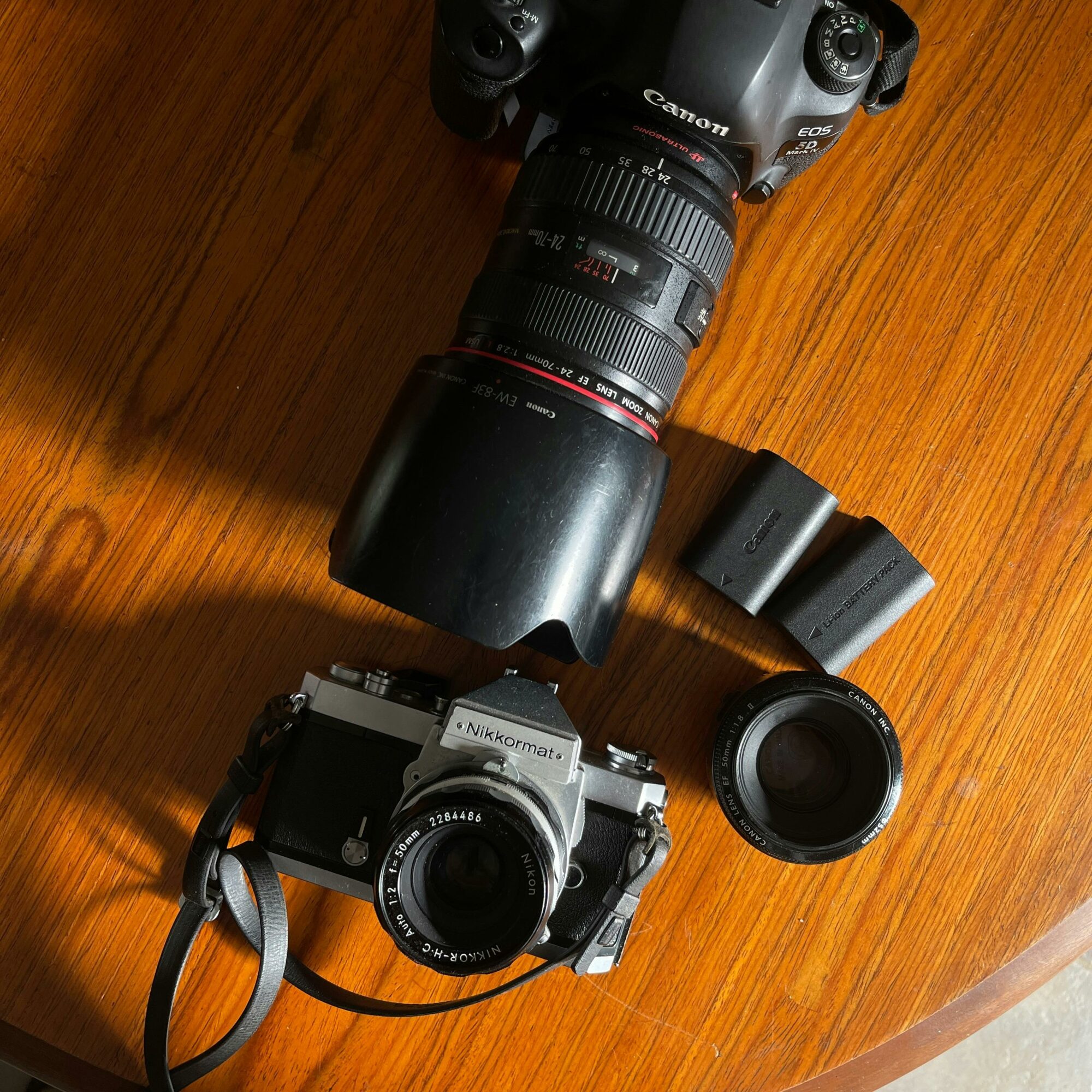 camera and lenses on a table