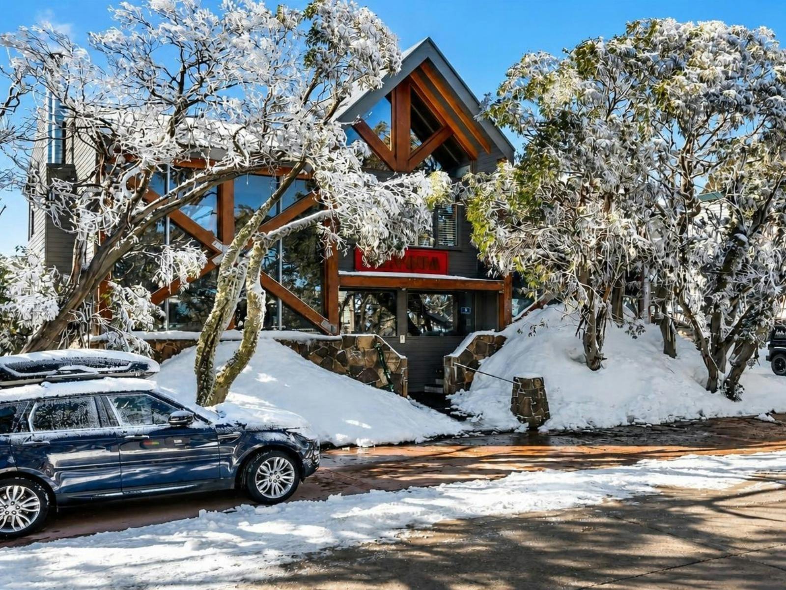 Snow covered building in Mt Buller village