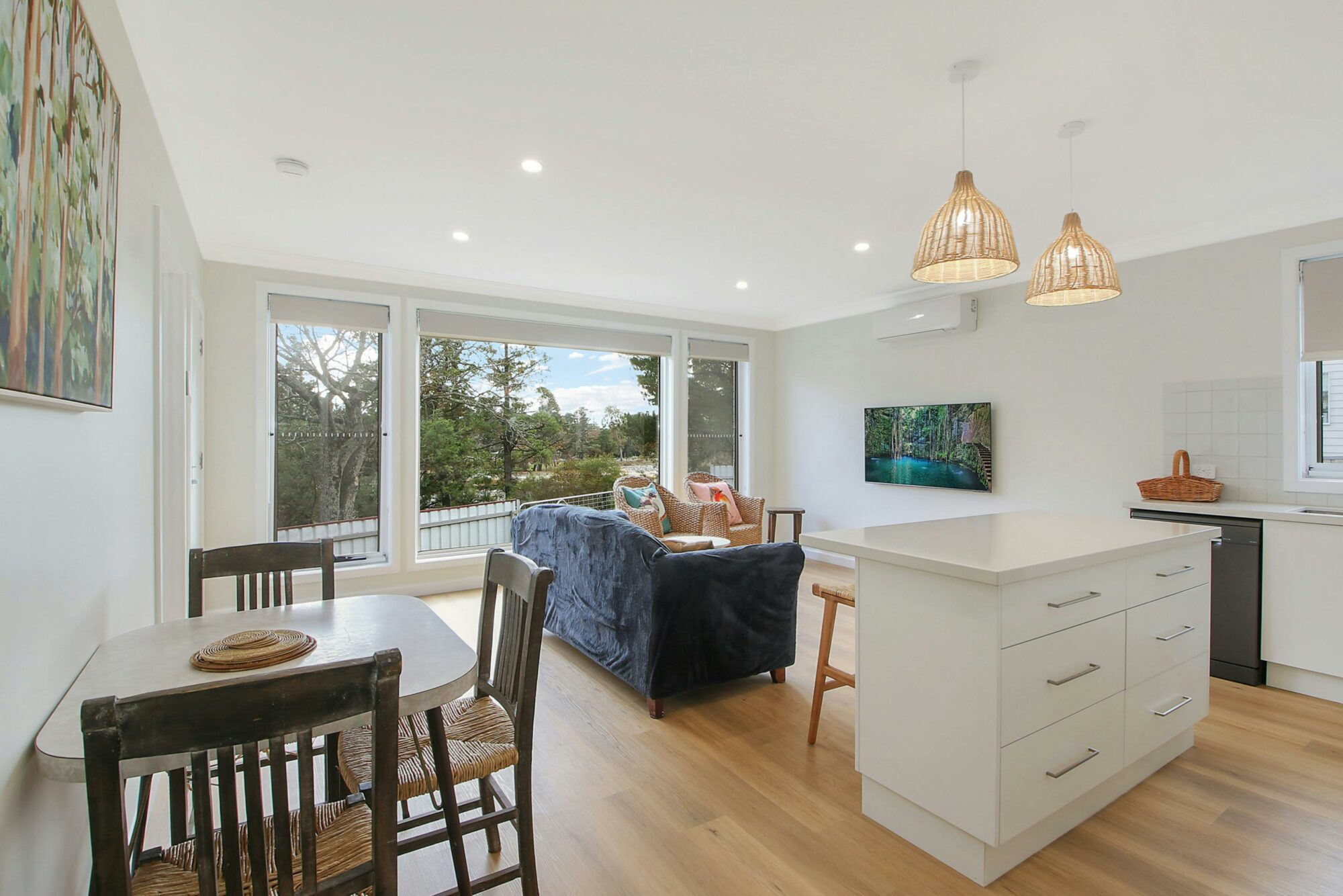 kitchen, living and dining