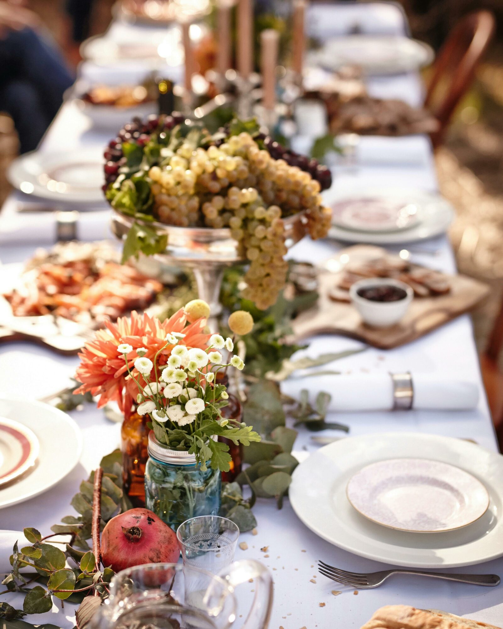 Sharing tables with platters and flowers