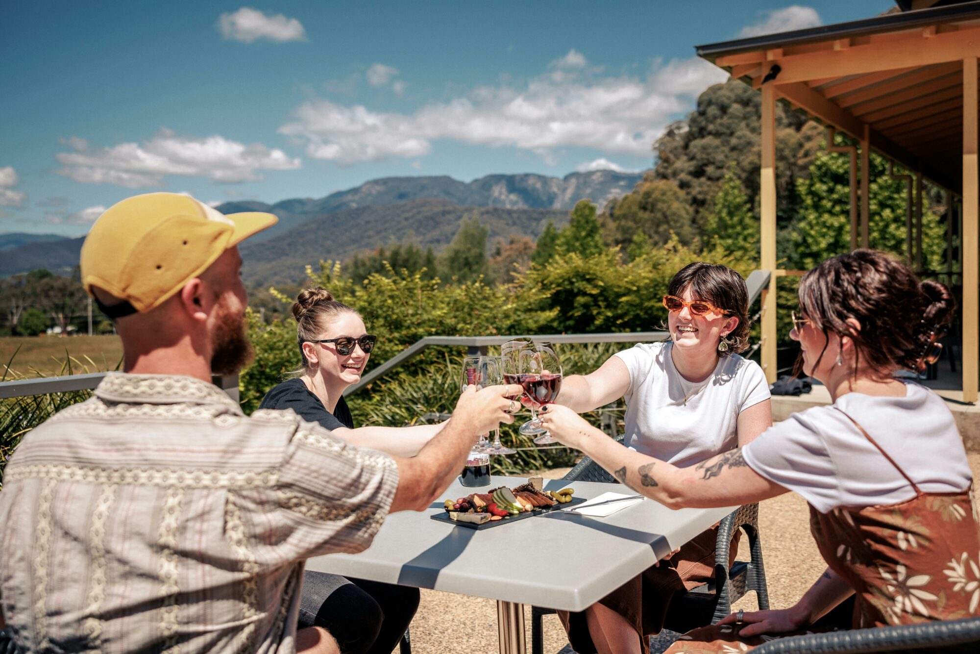 Young people enjoying food, wine and views at RInger Reef