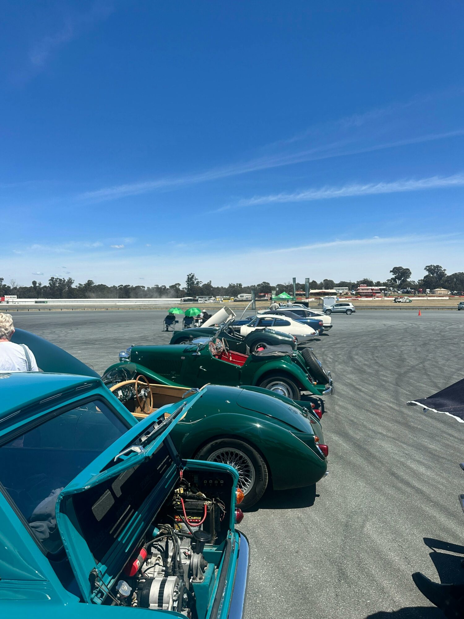 British Cars lined up on the kid pan at Winton