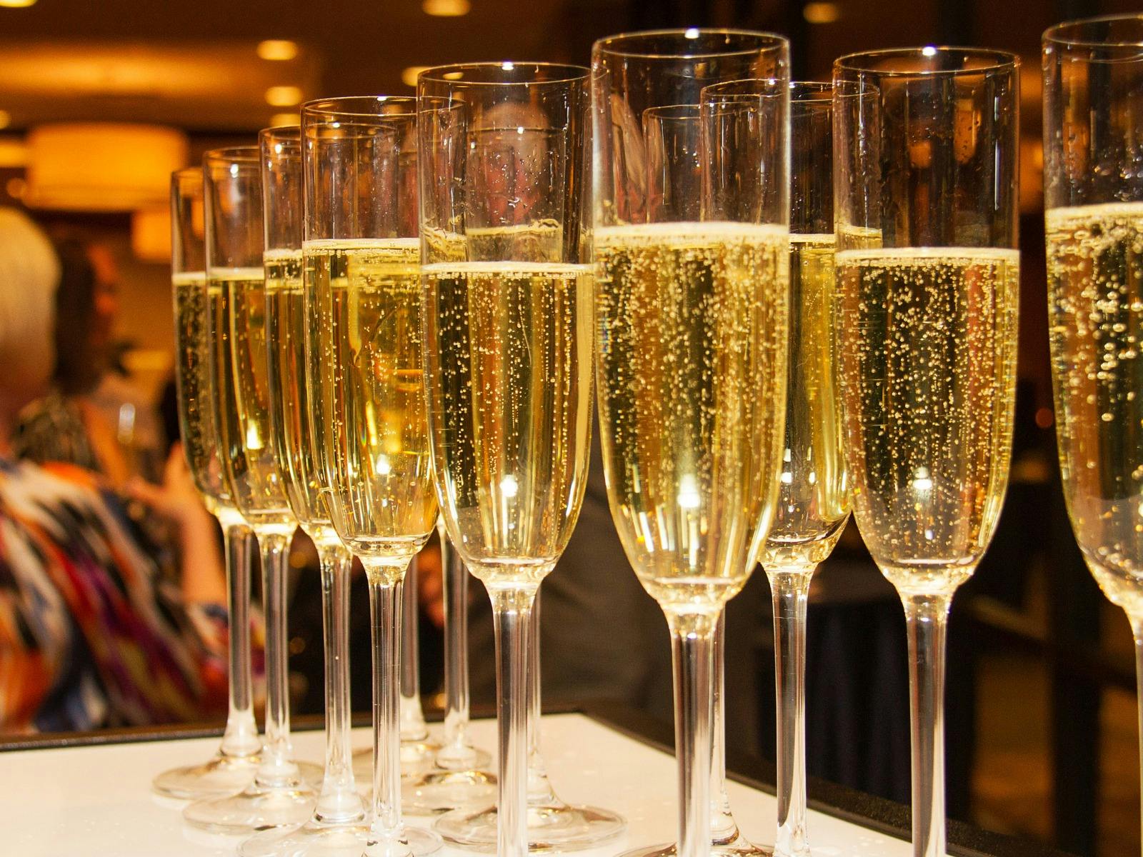 Champagne glasses lined up