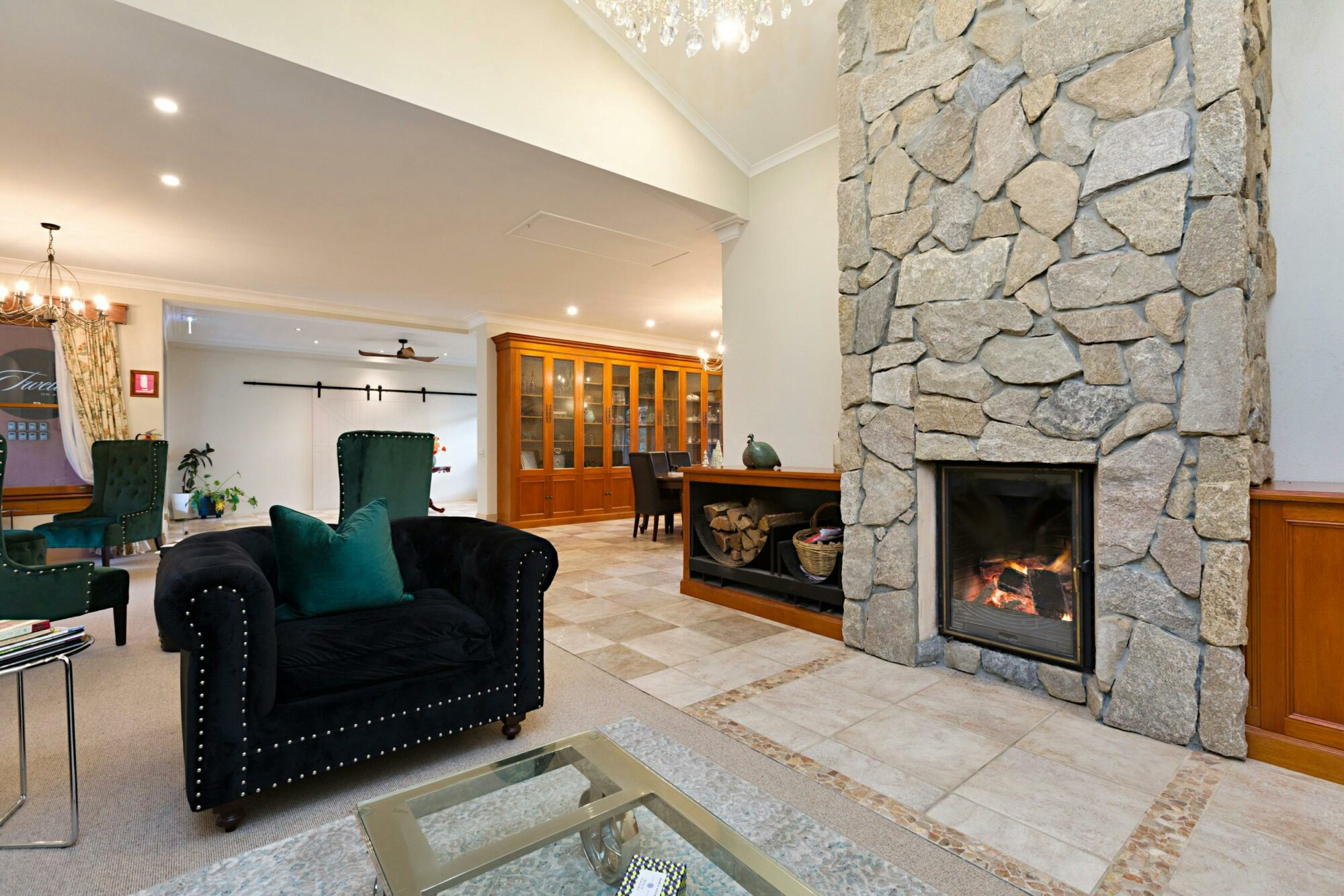 Lounge area with fireplace