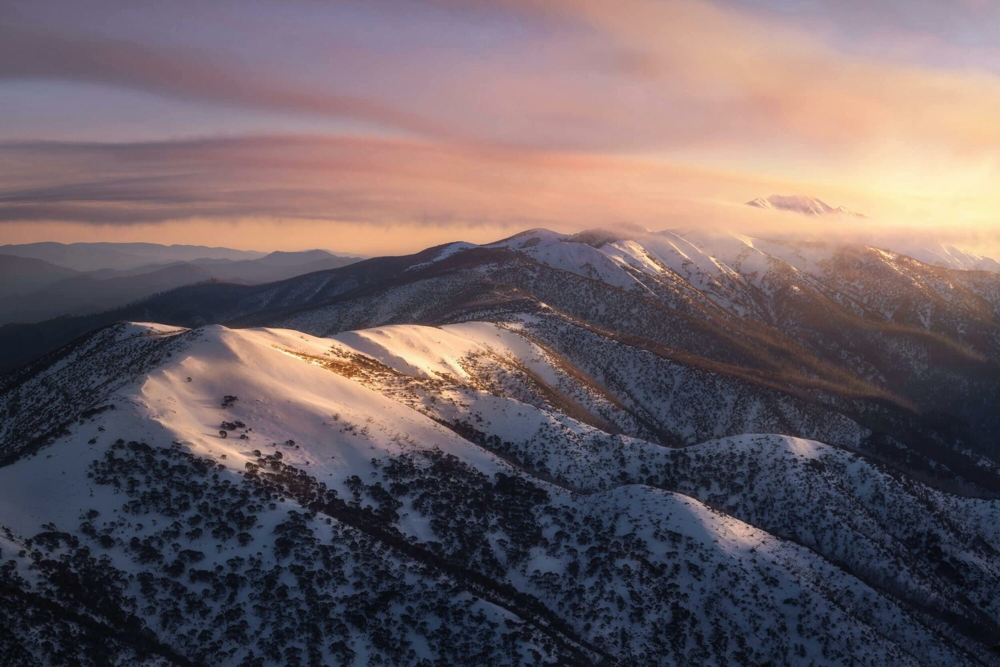 Mount Feathertop at sunrise. Mount Hotham