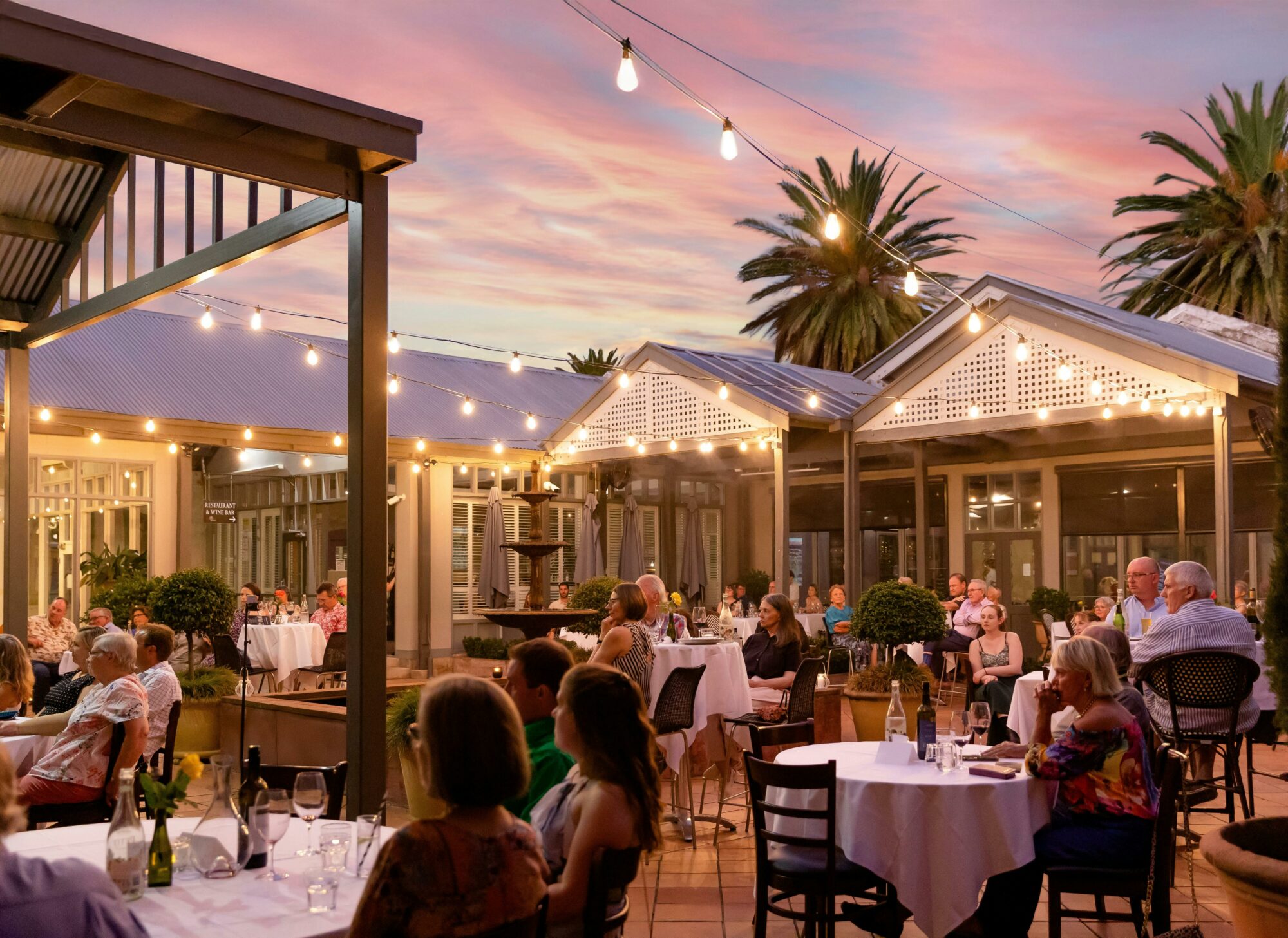 Sunset over Mediteranean style courtyard
