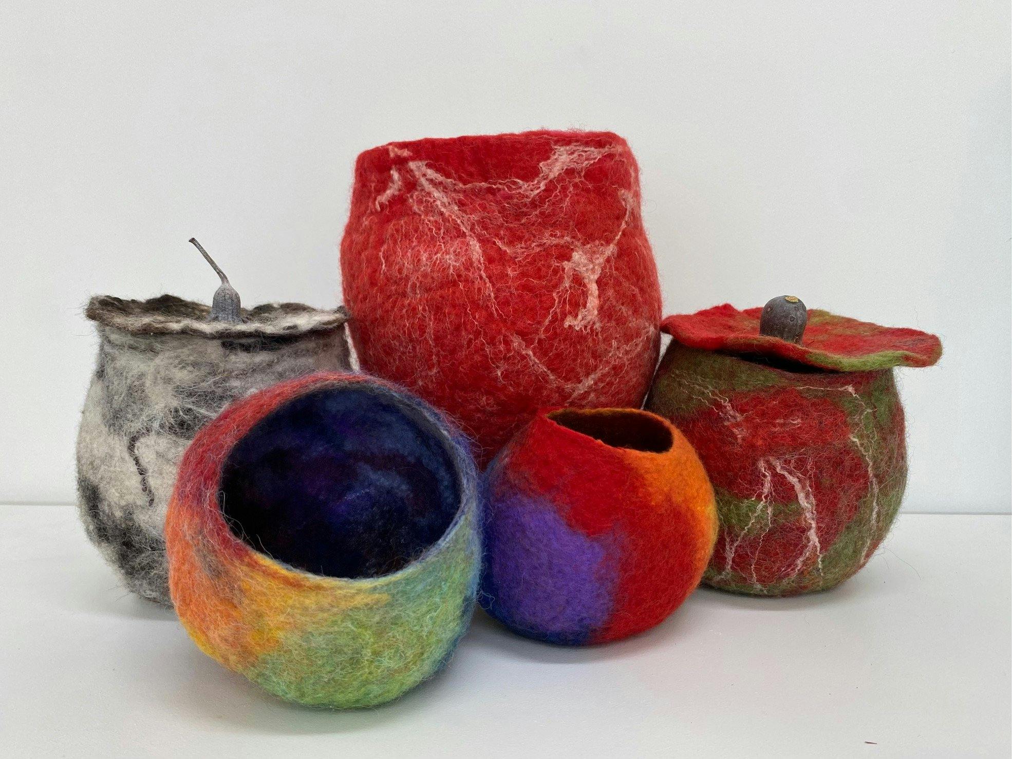 Colourful felt vases