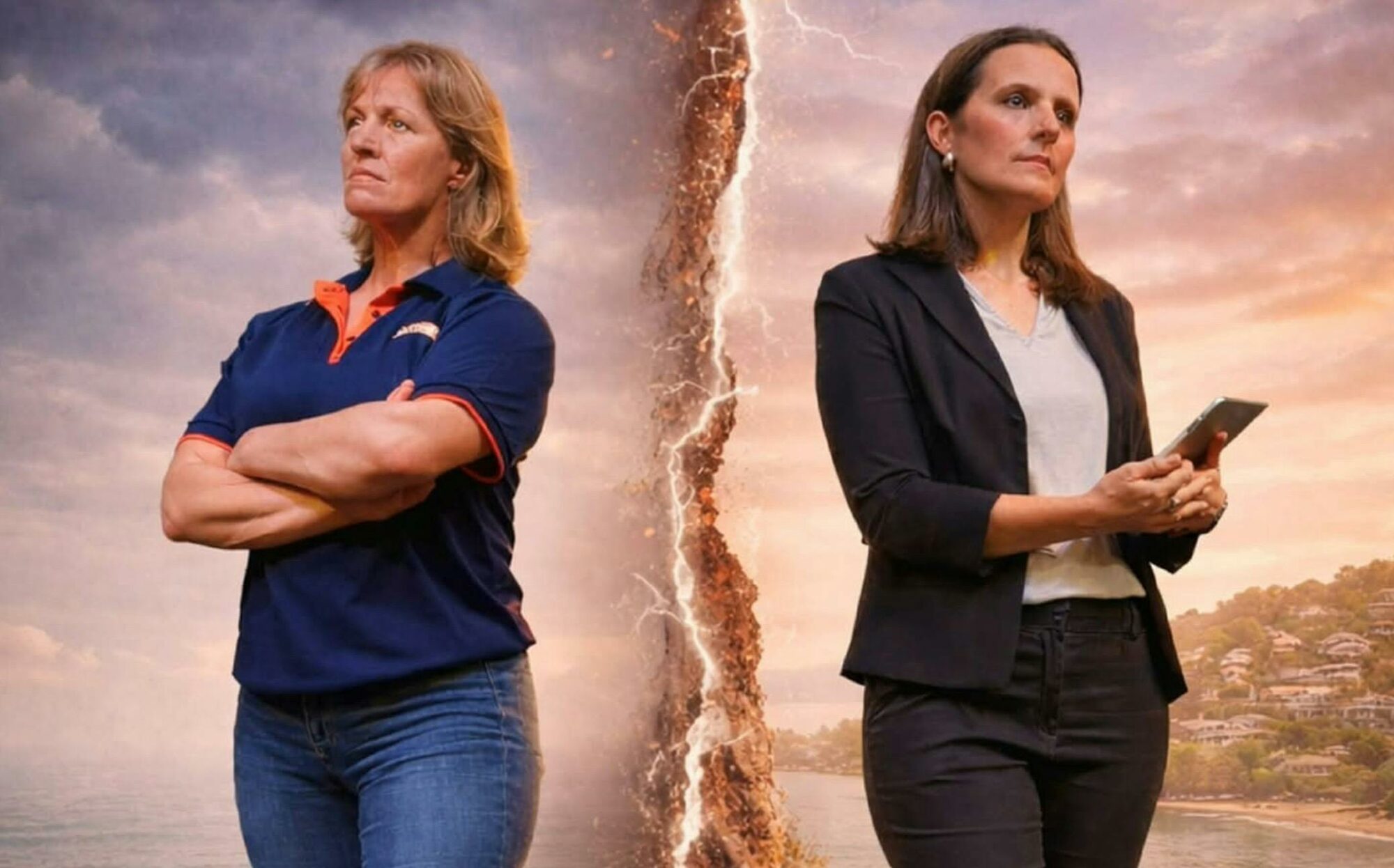 Two women, backs to each other with a rift between them