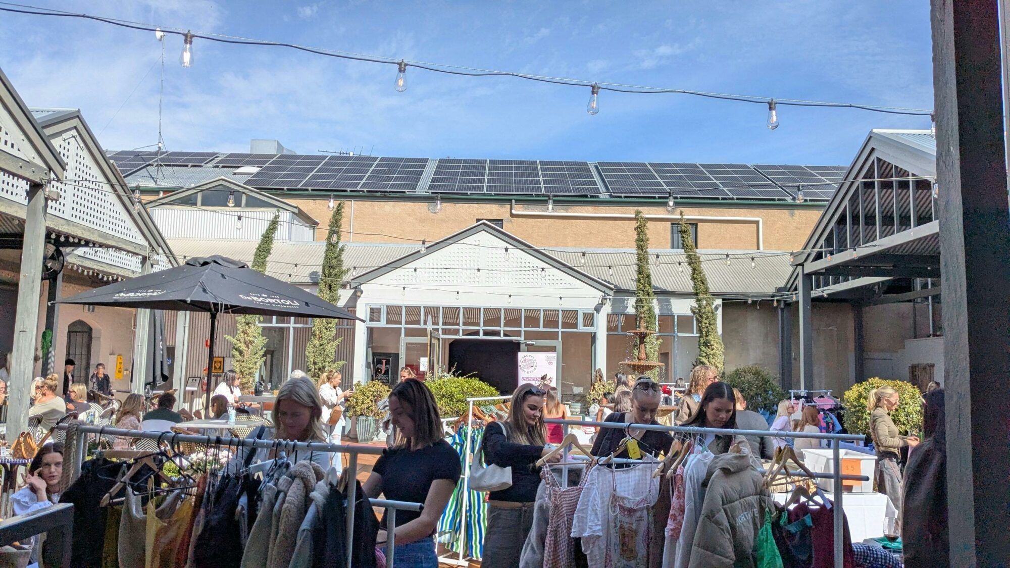clothes racks in courtyard