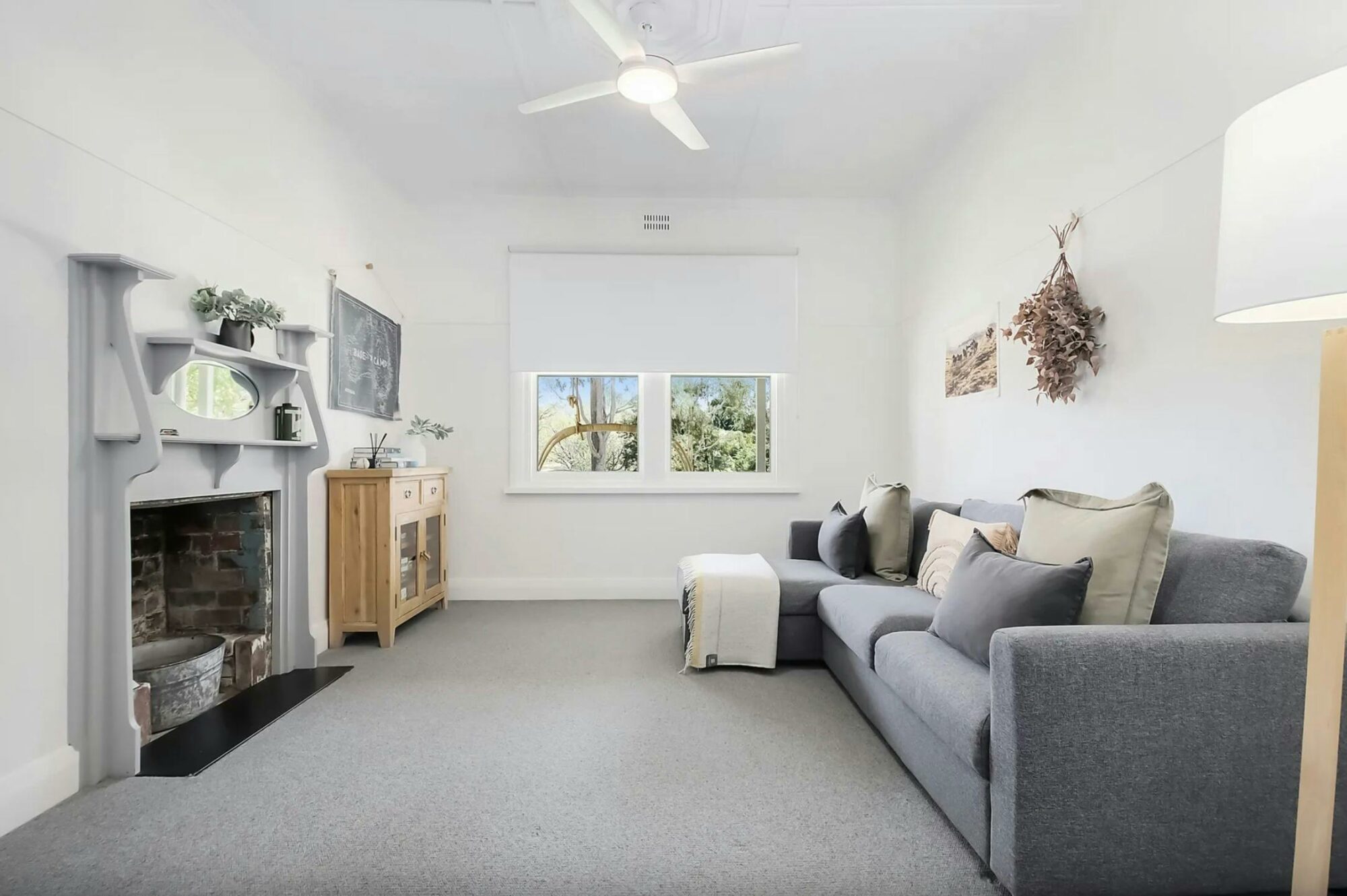 A light filled loungeroom with sofa bed