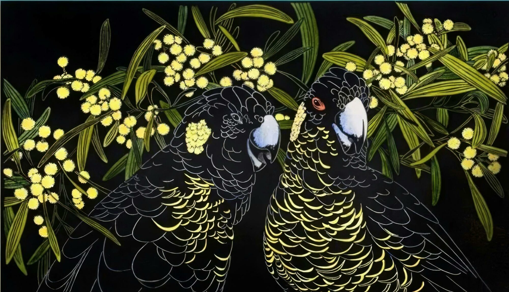 An image from the Bright Art Gallery Collection: 'Yellow Tails' Linocut by Vida Pearson